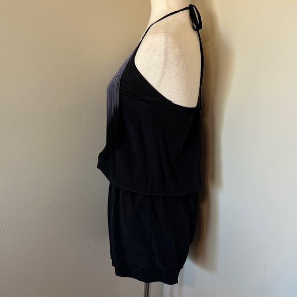 Karina Grimaldi | Black Purple Fringe  Ombré Romper Halter Top 100% Silk Medium - Picture 3 of 6